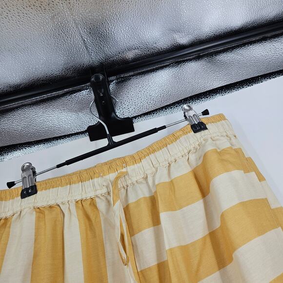 The Bright Side Pants Yellow Linen Striped Drawstring Wide Leg Lightweight Sz M - Picture 4 of 7